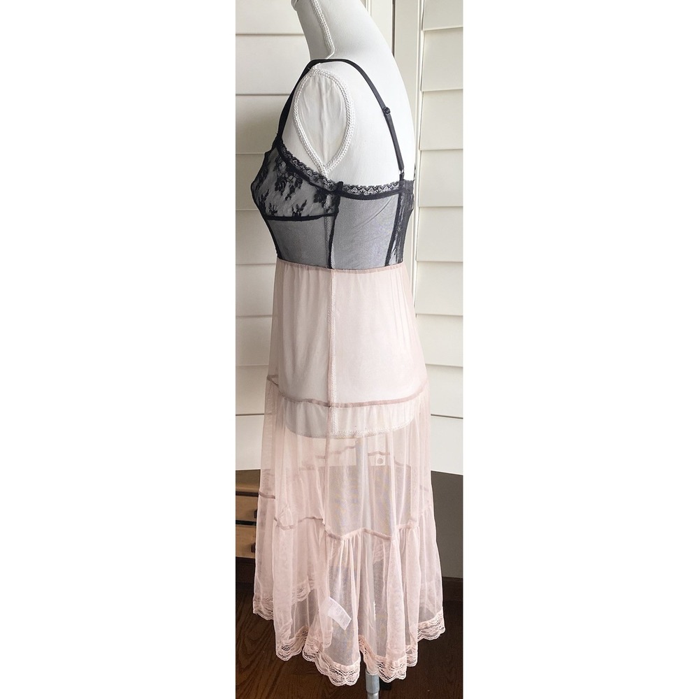 Pins & Needles Lace Mesh Slip Dress S Lingerie Black Nude Sheer Grunge Steampunk - Picture 4 of 11